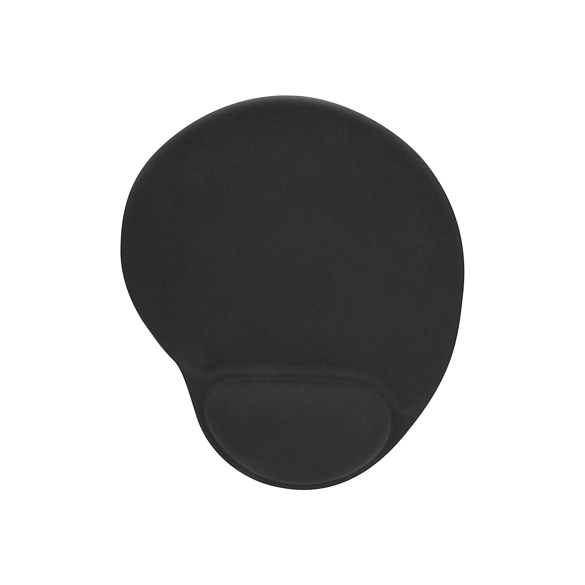 Schwarzes ergonomisches Mauspads mit Handballenauflage auf weißem Hintergrund.