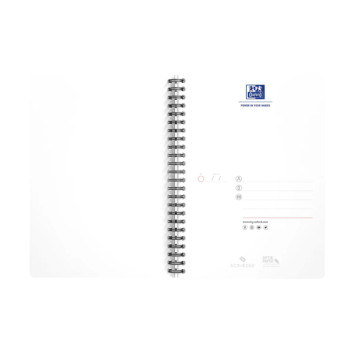 Spiraalboek Oxford Smart Black A5, zachte kaft, geblokt, 90 vel, SCRIBZEE®-compatibel, 5 stuks.