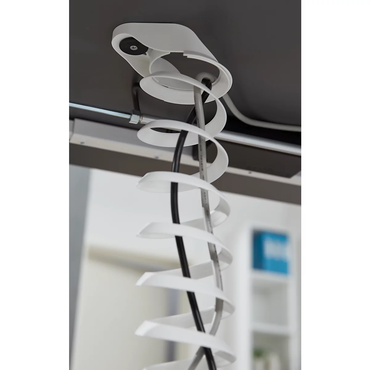 Spirale pour câbles, hauteur d'extension 1300 mm, Ø 90 mm, vertical jusqu'au sol, universel, plastique, blanc