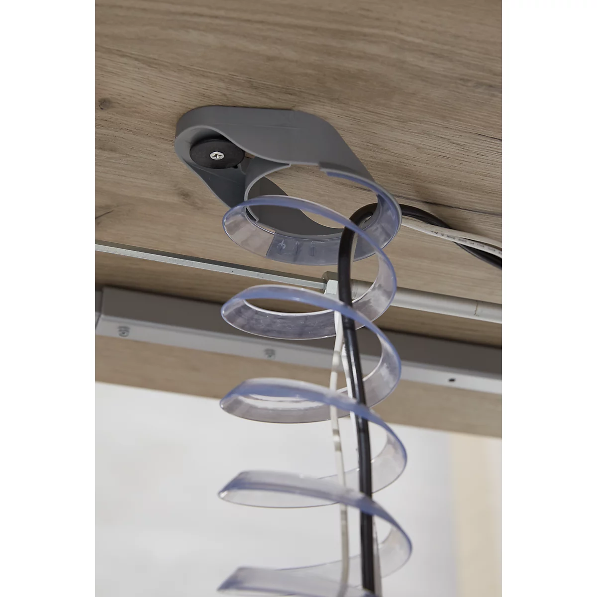 Spirale pour câbles, hauteur d'extension 1300 mm, Ø 90 mm, vertical jusqu'au sol, universel, plastique, transparent