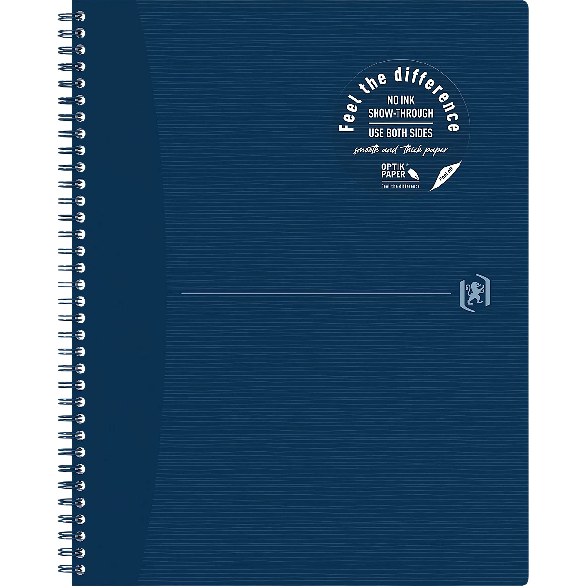 Spiralheft Oxford Origins, 70 Blatt, Optik Paper®, DIN A4+, liniert, Rand links, doppelspiral, 90 g/m², blau