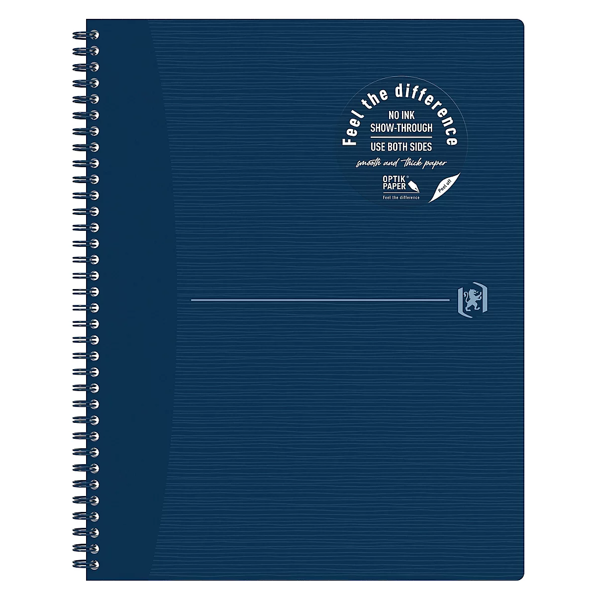 Spiralheft Oxford Origins, 70 Blatt, Optik Paper®, DIN A4+, liniert, Rand links, doppelspiral, 90 g/m², blau