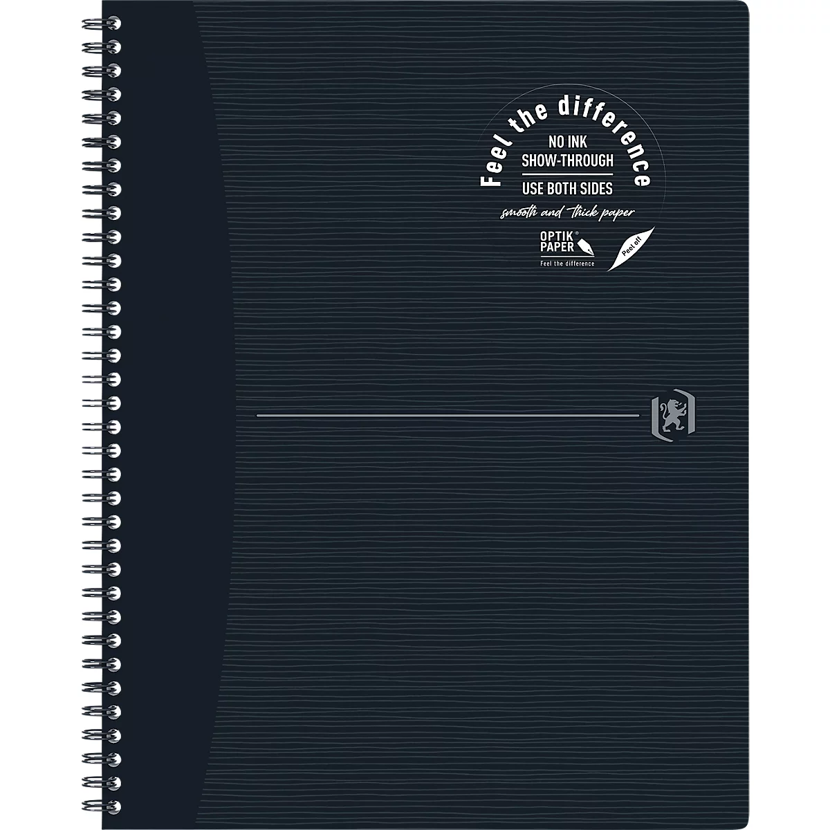 Spiralheft Oxford Origins, 70 Blatt, Optik Paper®, DIN A4+, liniert, Rand links, doppelspiral, 90 g/m², schwarz