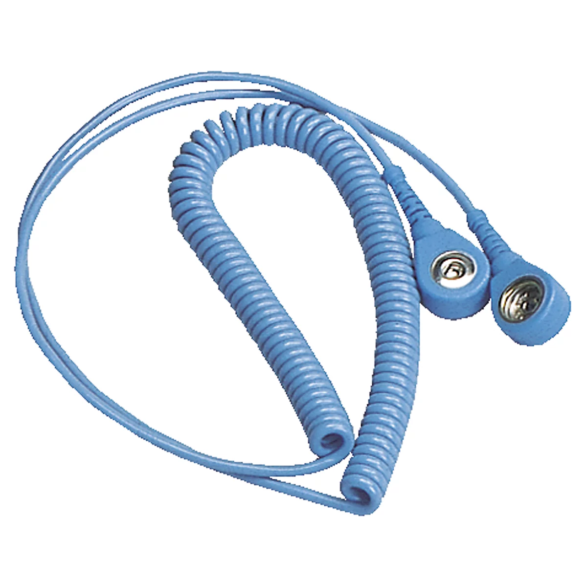 Spiralkabel Bedrunka+Hirth, für die Personenerdung, 2 x 10 mm Druckknöpfe, hochelastisch, Länge 2,4 m, blau