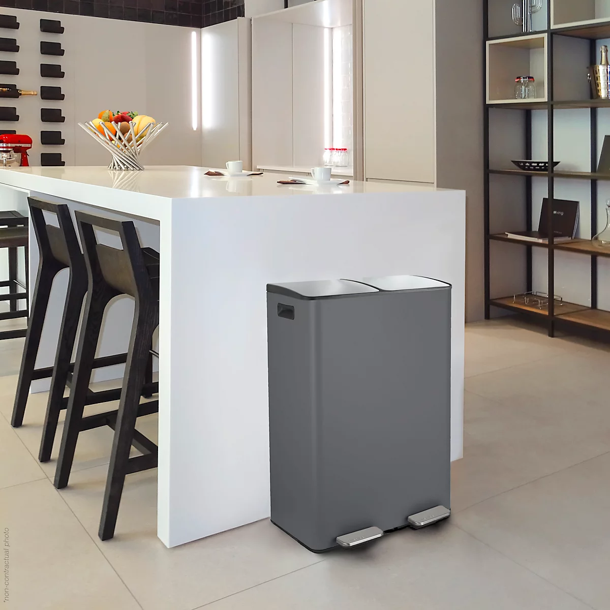 SPIRELLA Poubelle à pédale ALIYA, 2 x 30 litres, mécanisme à pédale, L 450 x l 300 x H 710 mm, mat/gris
