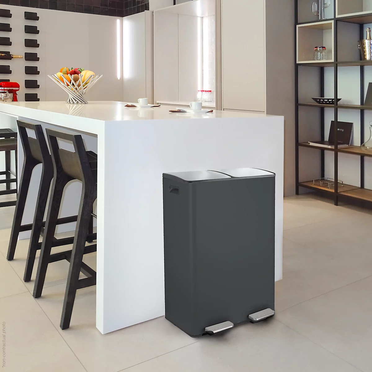 SPIRELLA Poubelle à pédale ALIYA, 2 x 30 litres, mécanisme à pédale, L 450 x l 300 x H 710 mm, mat/noir