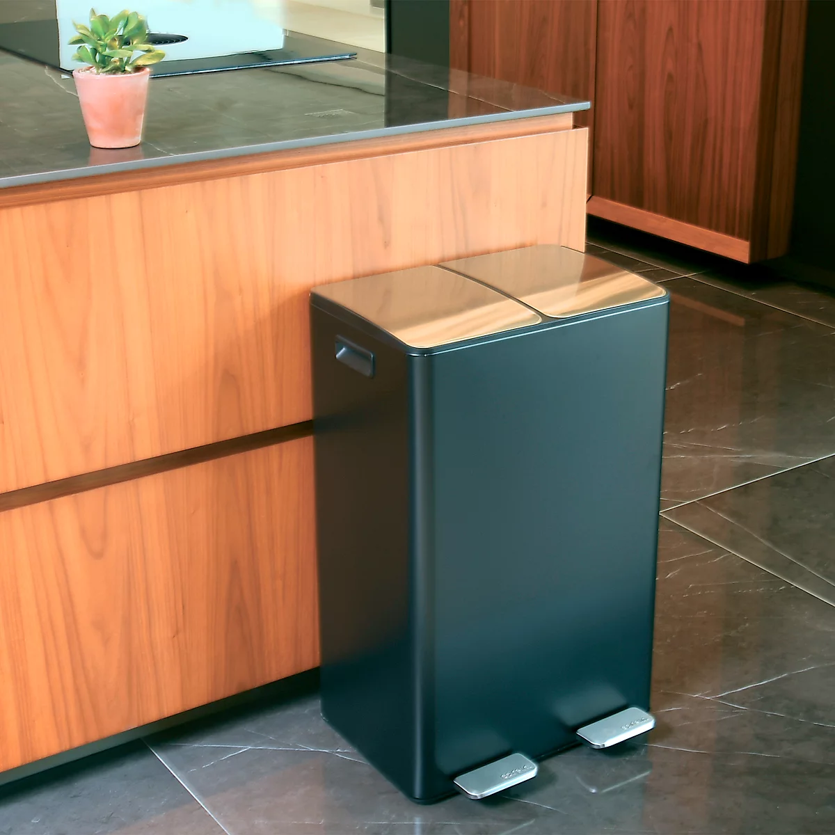 SPIRELLA Poubelle à pédale ALIYA, 2 x 30 litres, mécanisme à pédale, L 450 x l 300 x H 710 mm, mat/noir