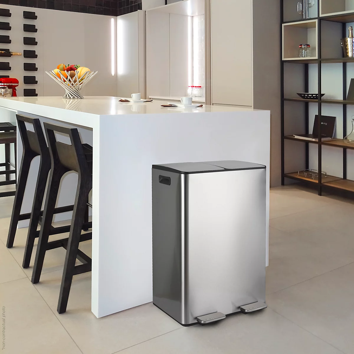 SPIRELLA Poubelle à pédale ALIYA, inox, 2 x 30 litres, mécanisme à pédale, L 450 x l 300 x H 710 mm