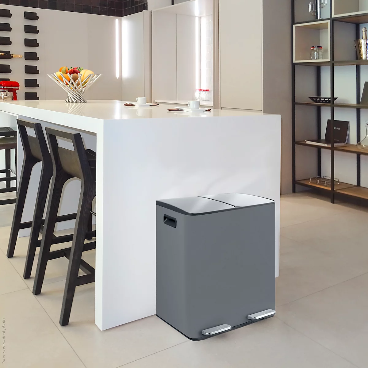 SPIRELLA Treteimer ALIYA, 2 x 20 Liter, Tretmechanismus, L 450 x B 300 x H 510 mm, grau/matt