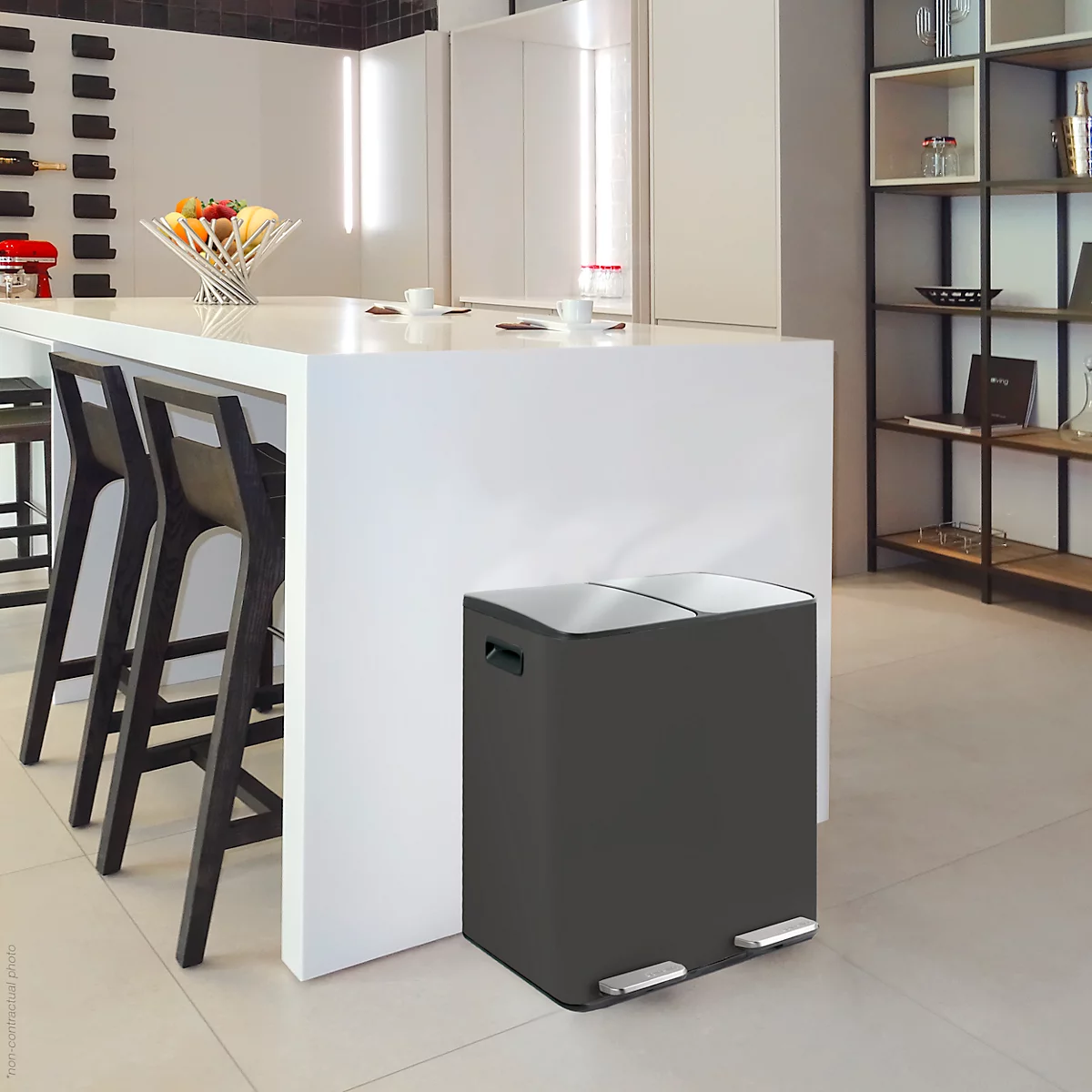 SPIRELLA Treteimer ALIYA, 2 x 20 Liter, Tretmechanismus, L 450 x B 300 x H 510 mm, schwarz/matt