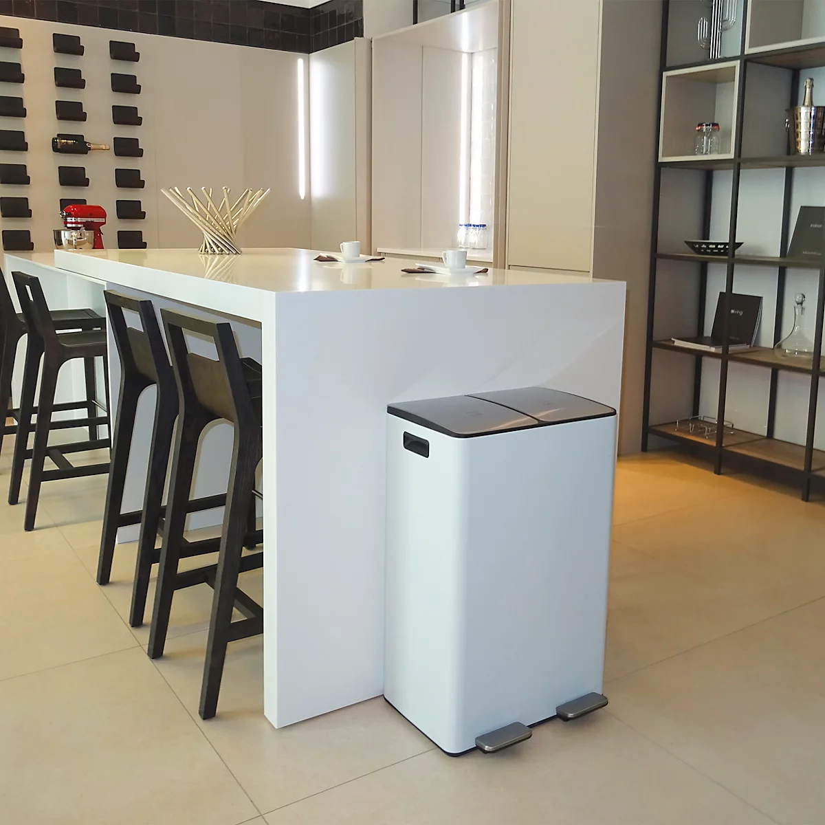 SPIRELLA Treteimer ALIYA, 2 x 30 Liter, Tretmechanismus, L 450 x B 300 x H 710 mm, matt/weiss