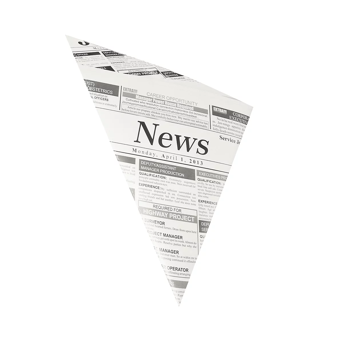 Eine aufgefaltete Zeitung mit dem Wort "News" und Datum: Montag, 1. April 2013.