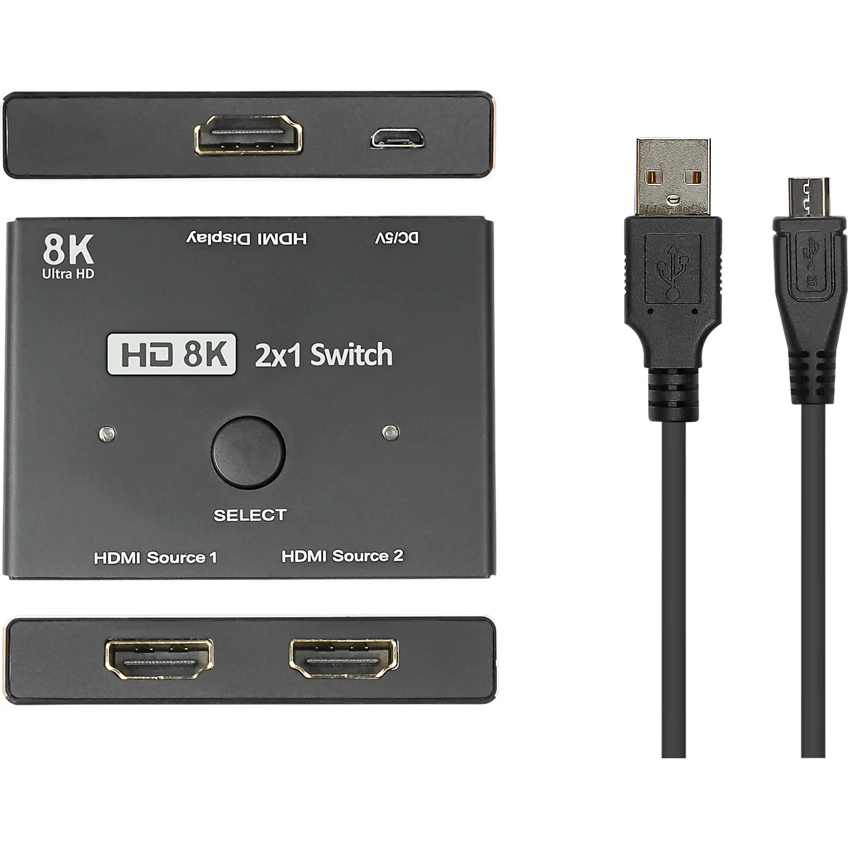 Splitter HDMI 2.1 Good Connections, 2x, directionnel, jusqu'à 8K, câble USB inclus, noir