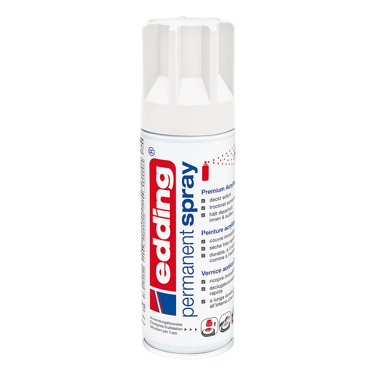 Spray edding 5200, 200 ml, Peinture acrylique mat Premium, portée env. 50-60 mm, blanc mat