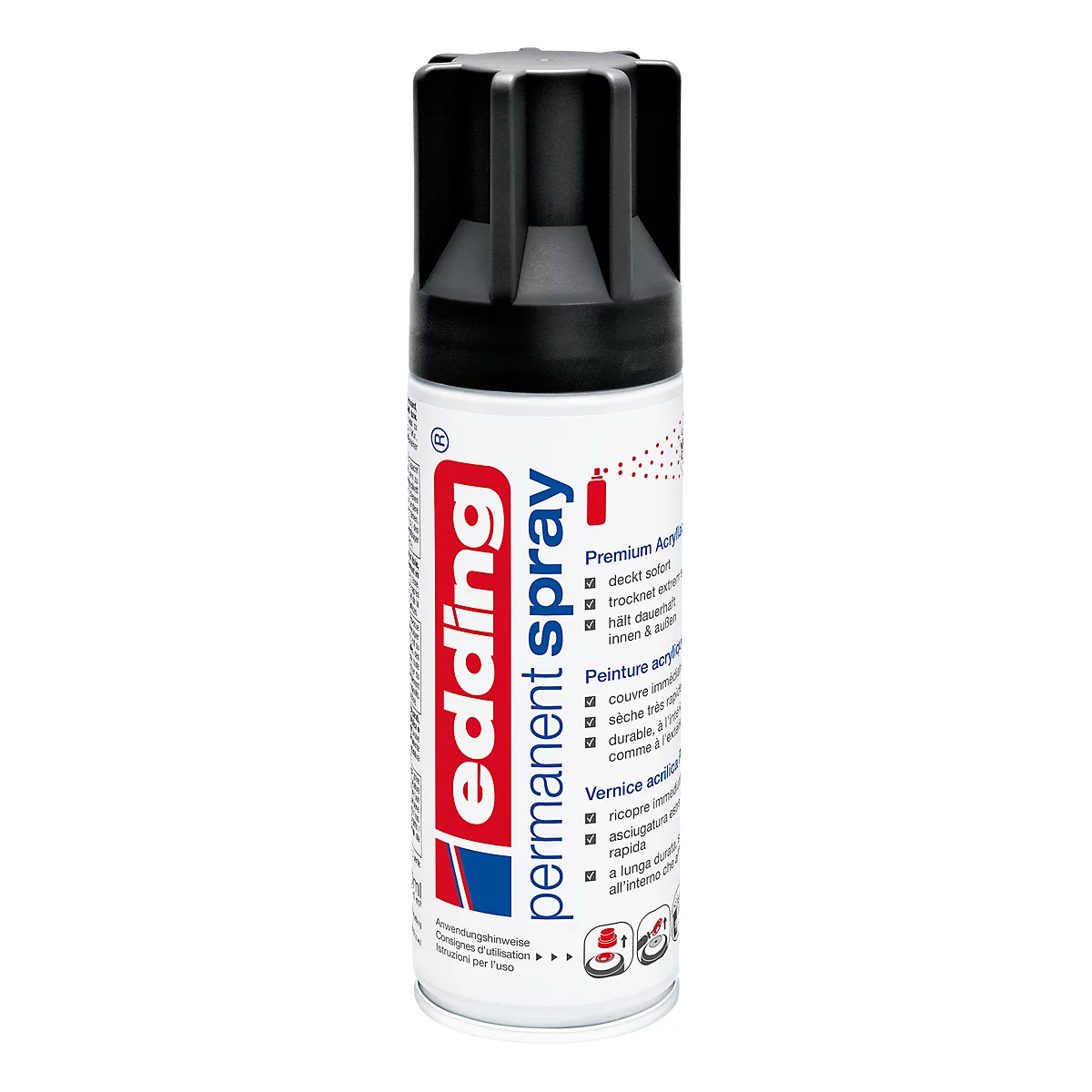 Spray edding 5200, 200 ml, Peinture acrylique mat Premium, portée env. 50-60 mm, noir mat