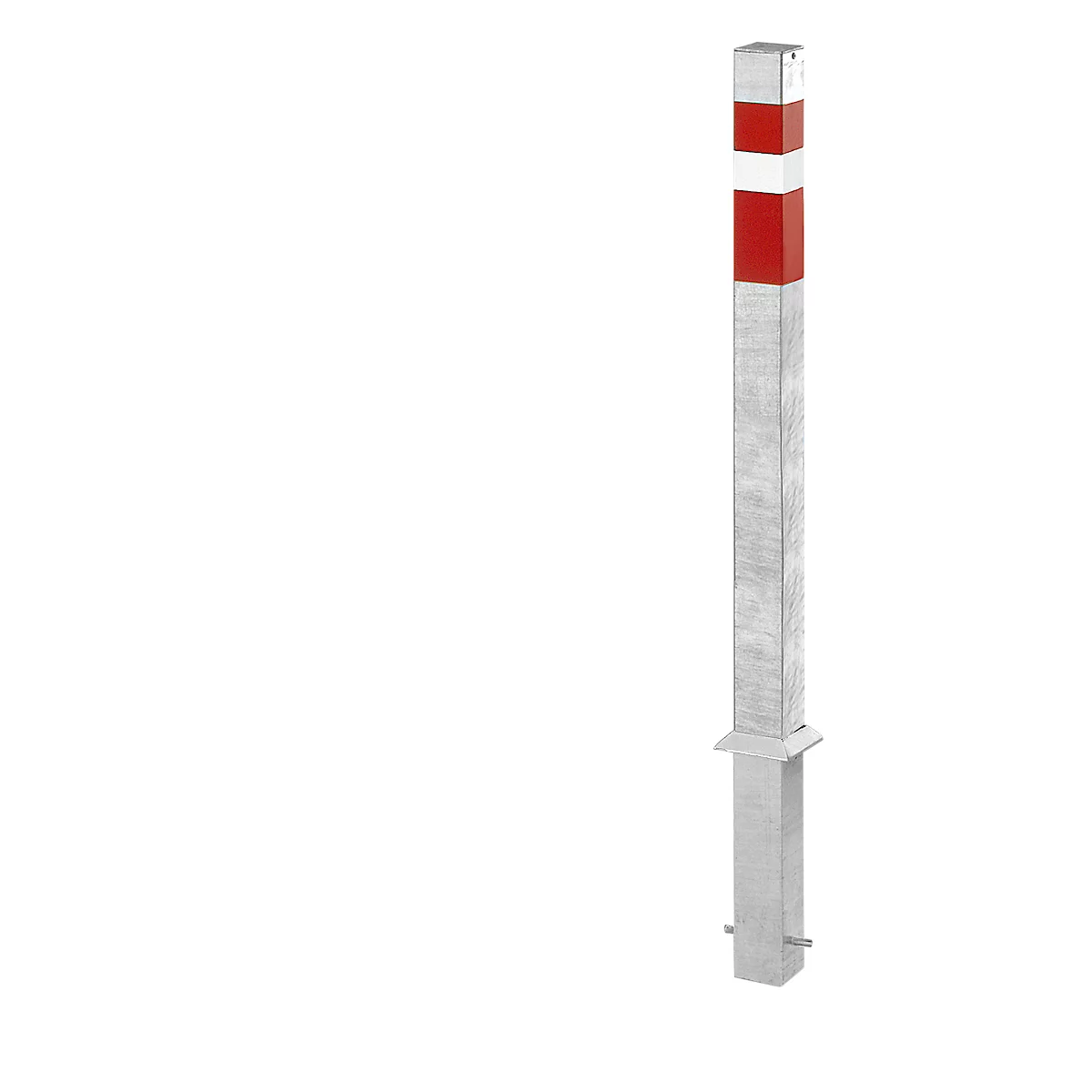 Gray bollard with a red and white head, isolated against a white background.