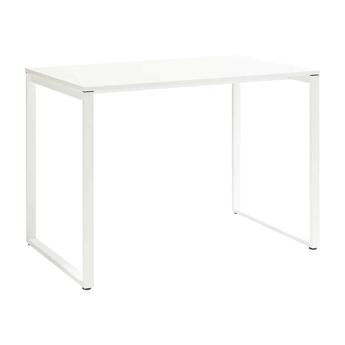 White desk with metal frame.
