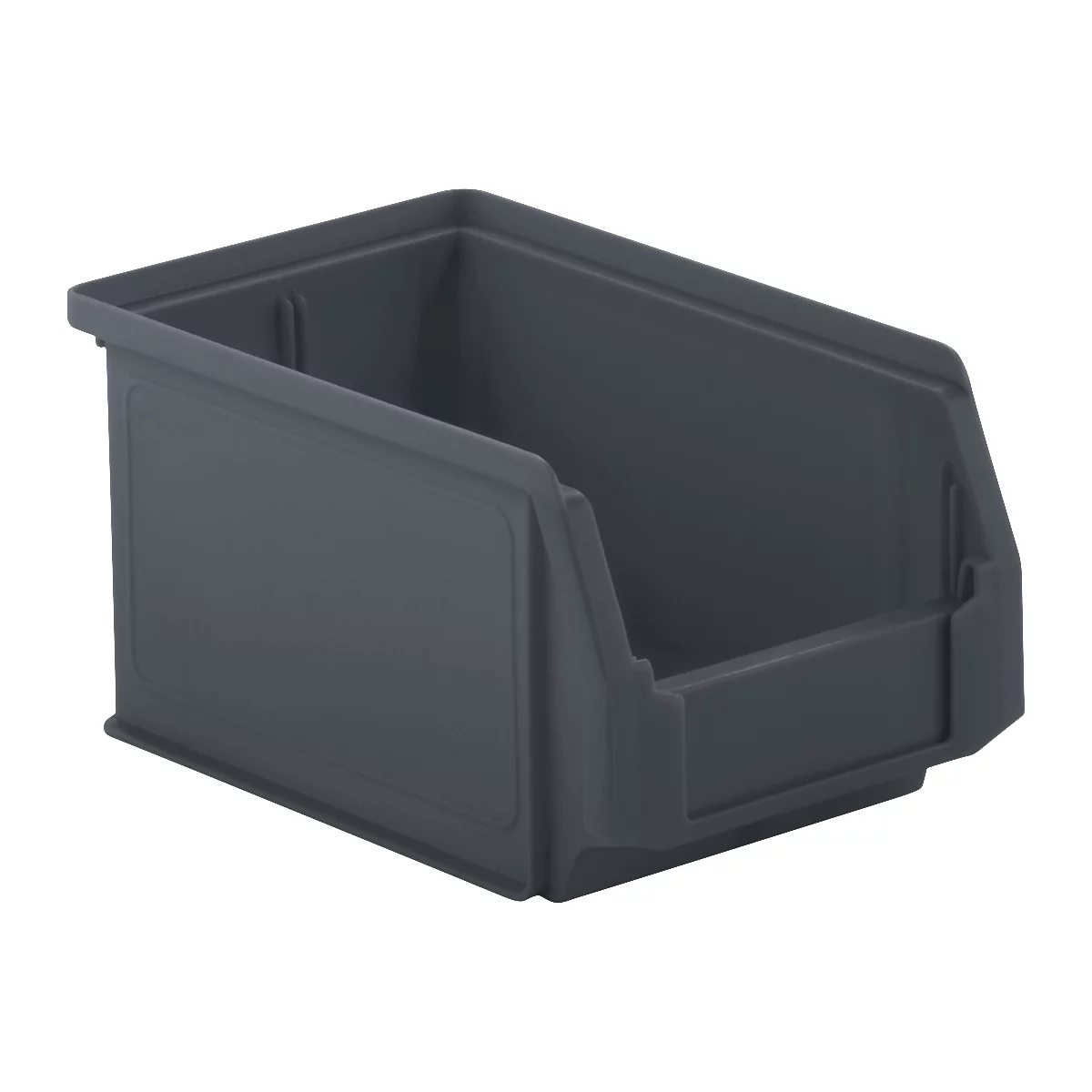 Bac de rangement rectangulaire gris foncé avec une façade ouverte.
