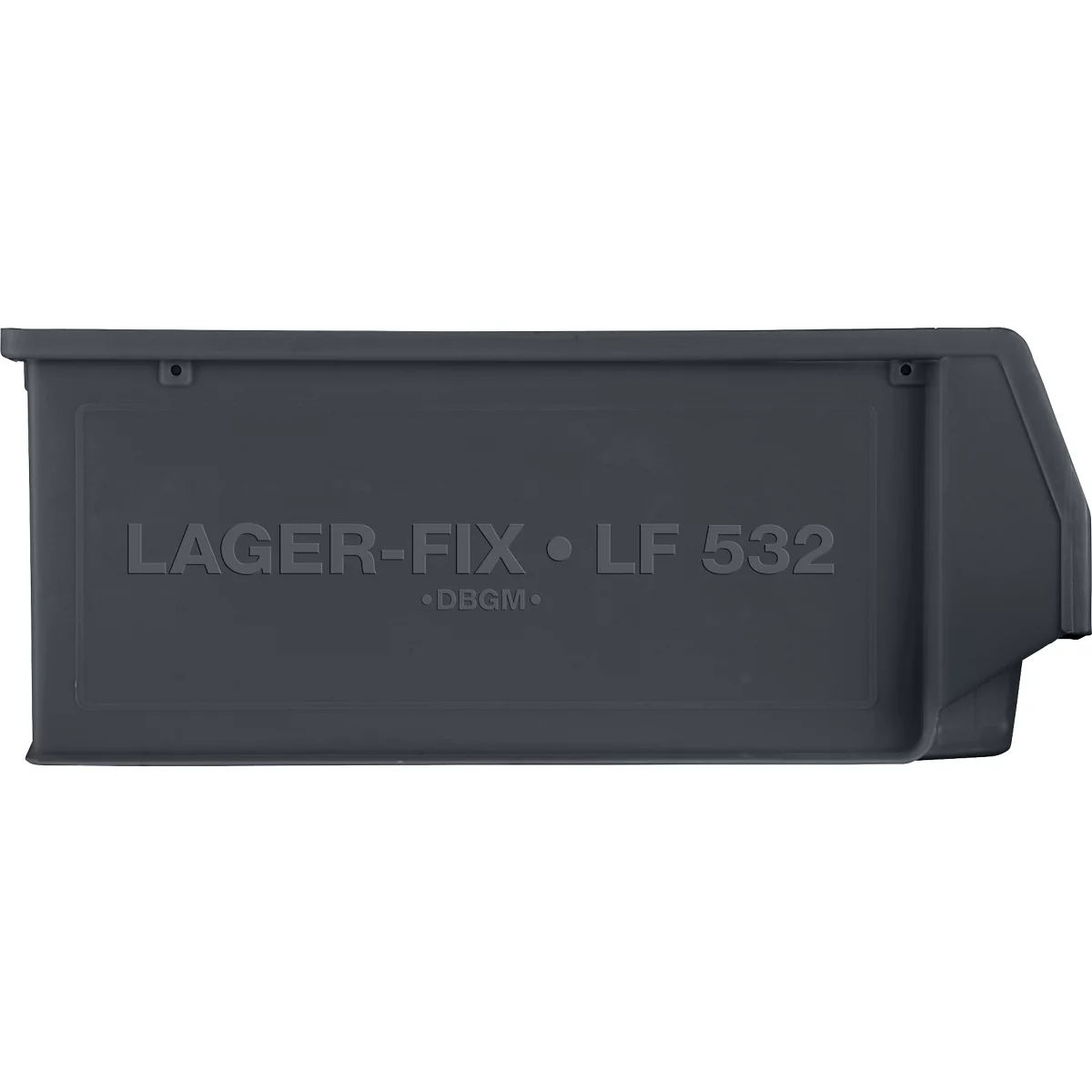 Bac en plastique gris rempli de colliers de serrage métalliques. Inscription : GEISCHATTER.