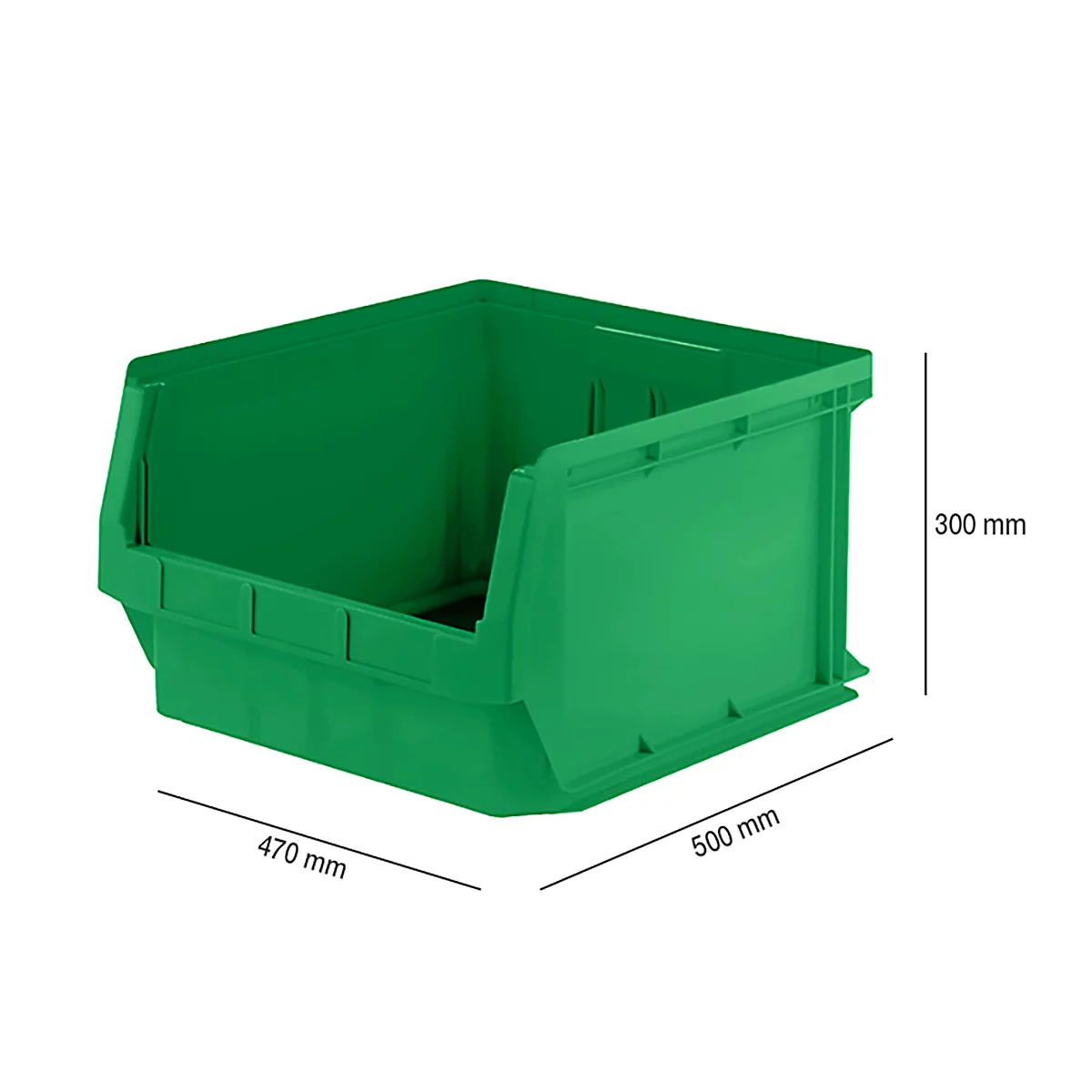 SSI Schäfer LF 543 opbergbox met open voorzijde, PP-kunststof, L 520/450 mm x B 470/450 mm x H 300 mm, 57 l, groen