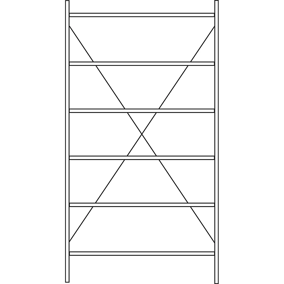 Black and white illustration of a shelf frame with horizontal struts and diagonal bracing.