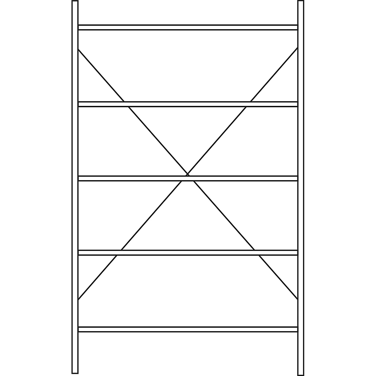 Top view of scaffolding made of horizontal and diagonal lines. The lines are black and form a rectangular grid.