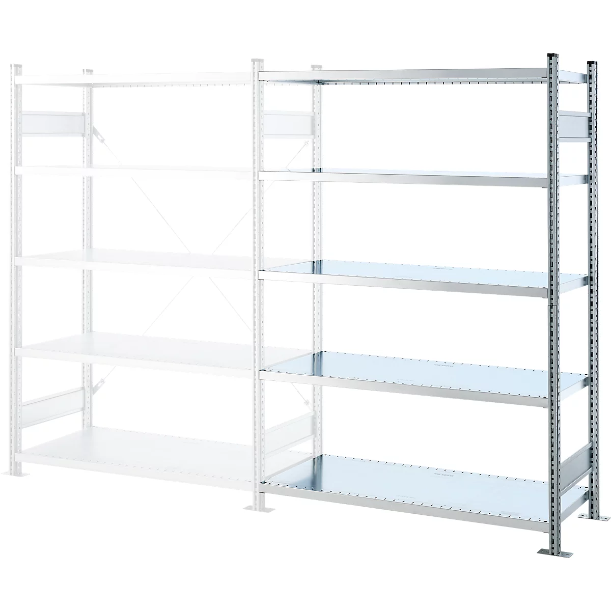 SSI Schäfer Rayonnage à tablettes enfichables VSR3000, rayonnage annexe, 5 tablettes, charge admissible par élément 1000 kg, L 1282 x P 400 x H 1910 mm, acier galvanisé