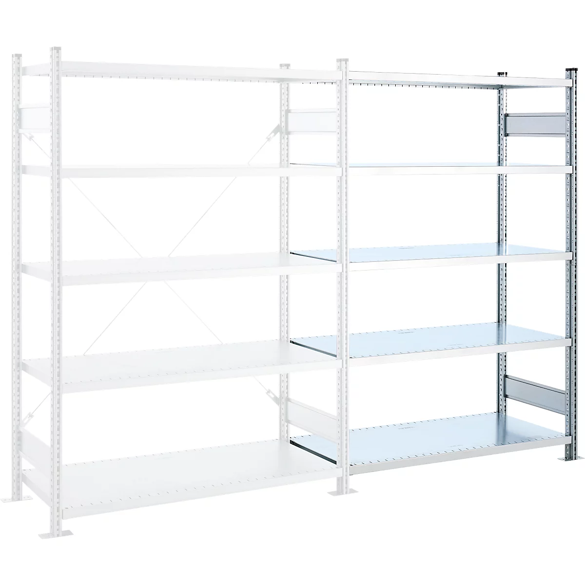 SSI Schäfer Rayonnage à tablettes enfichables VSR3000, rayonnage annexe, 5 tablettes, charge admissible par élément 1000 kg, L 1282 x P 400 x H 1910 mm, acier galvanisé