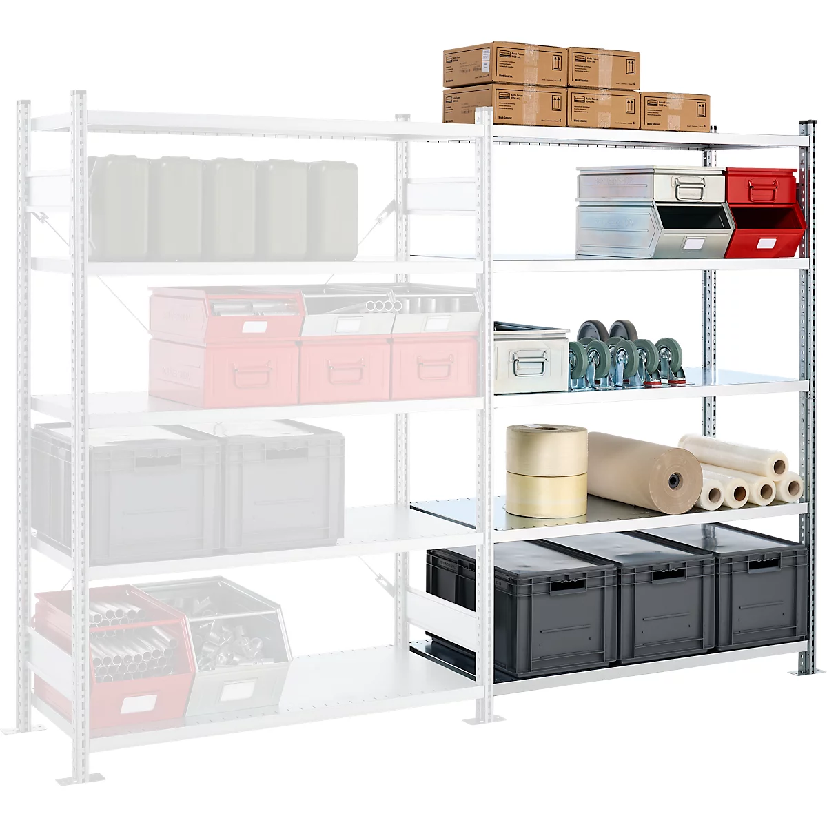 SSI Schäfer Rayonnage à tablettes enfichables VSR3000, rayonnage annexe, 5 tablettes, charge admissible par élément 1000 kg, L 1282 x P 400 x H 1910 mm, acier galvanisé