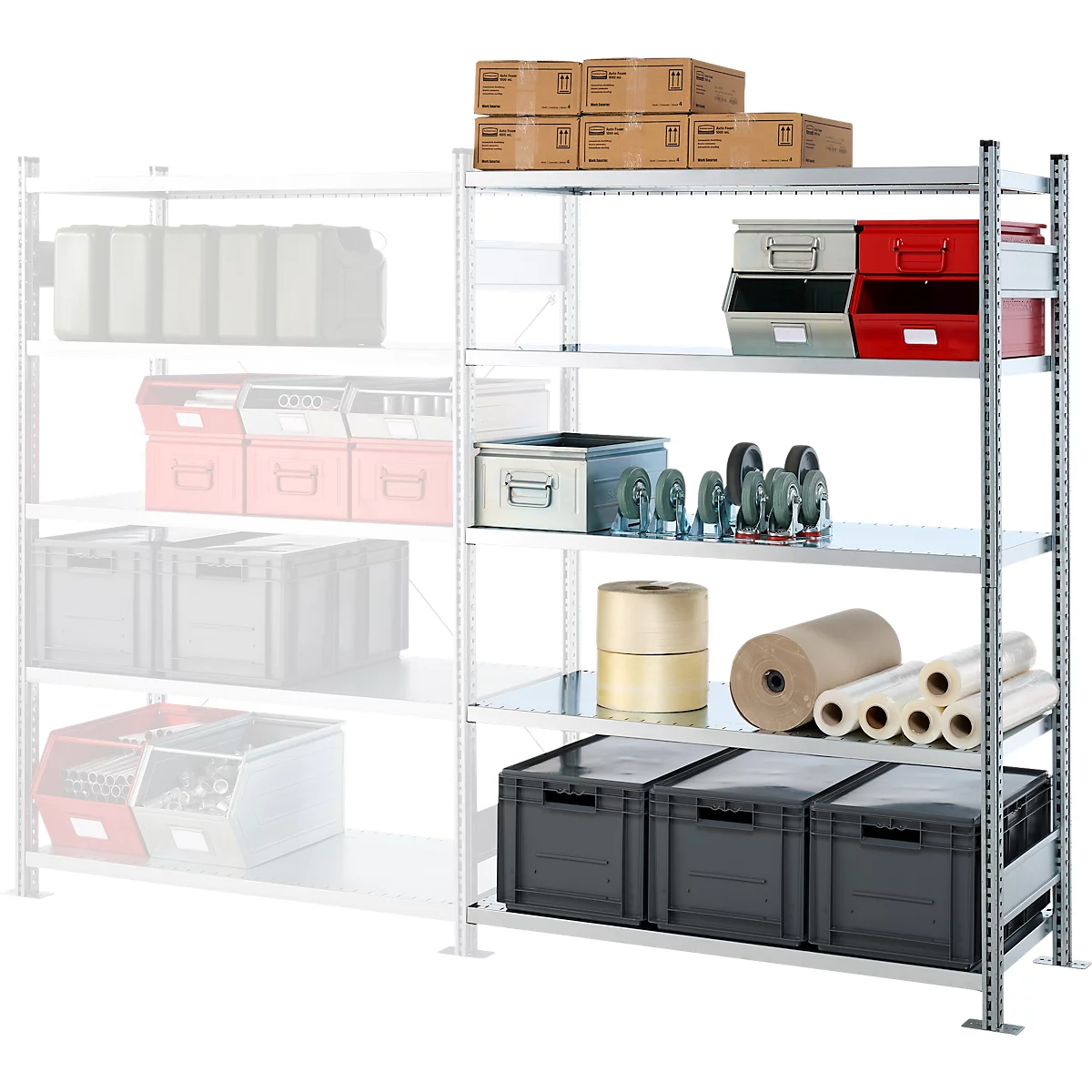 SSI Schäfer Rayonnage à tablettes enfichables VSR3000, rayonnage annexe, 5 tablettes, charge admissible par élément 1000 kg, L 1282 x P 400 x H 1910 mm, acier galvanisé