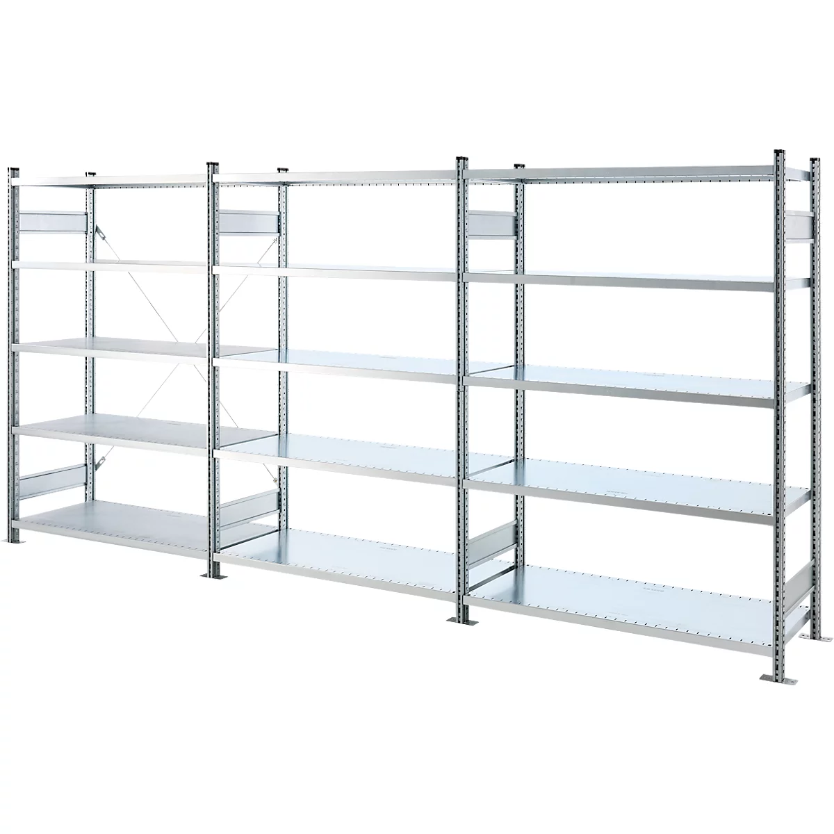 SSI Schäfer Steckboden-Fachregal VSR3000, Grund- und Anbauregalset, 5 Böden, Feldlast 1000 kg, B 1282 x T 400 x H 1910 mm, Stahl verzinkt