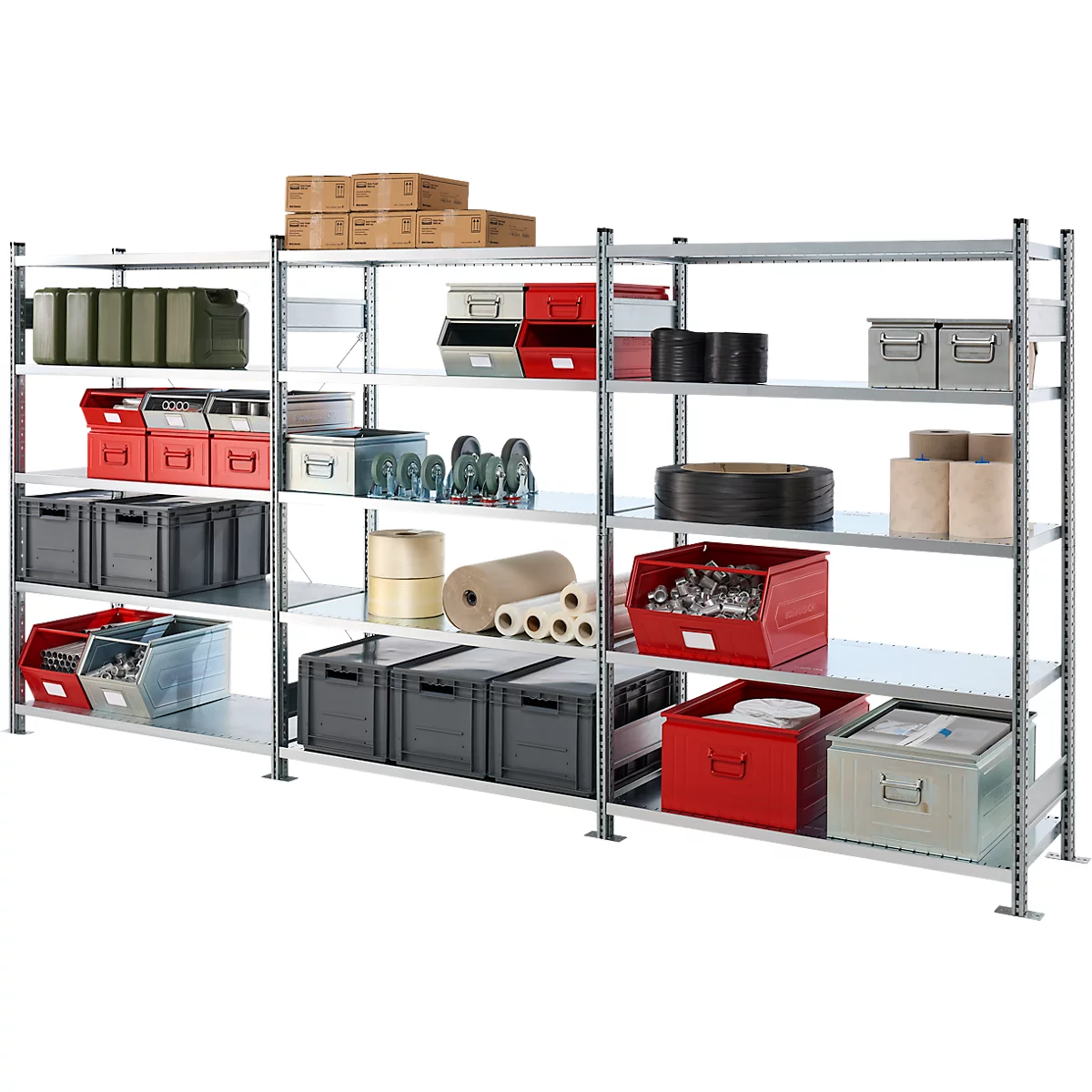 SSI Schäfer Steckboden-Fachregal VSR3000, Grund- und Anbauregalset, 5 Böden, Feldlast 1000 kg, B 1282 x T 400 x H 1910 mm, Stahl verzinkt