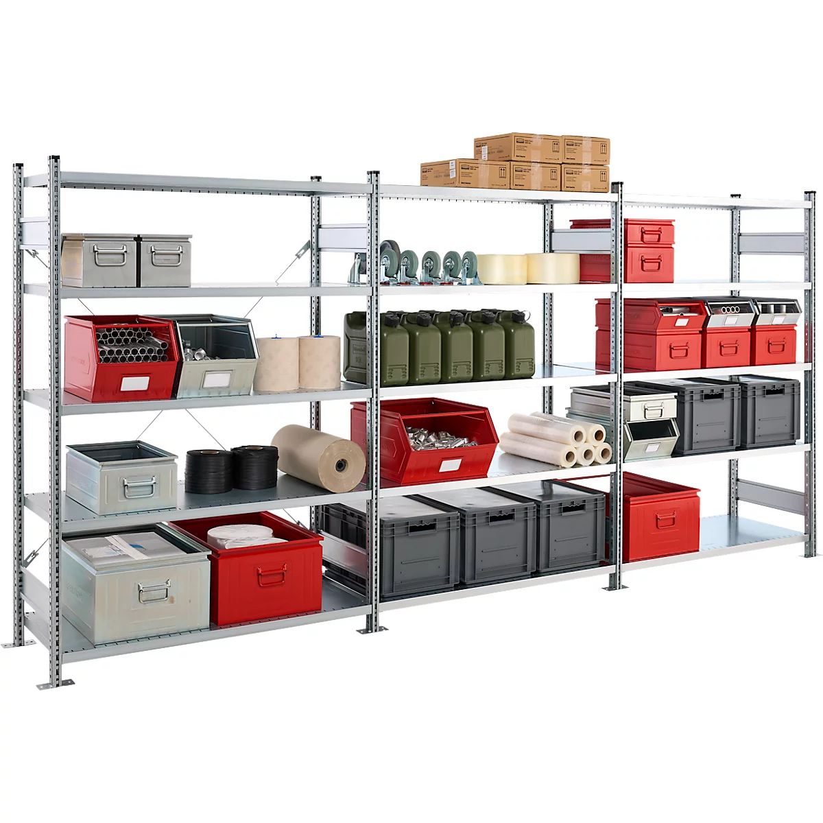 SSI Schäfer Steckboden-Fachregal VSR3000, Grund- und Anbauregalset, 5 Böden, Feldlast 1000 kg, B 1282 x T 400 x H 1910 mm, Stahl verzinkt