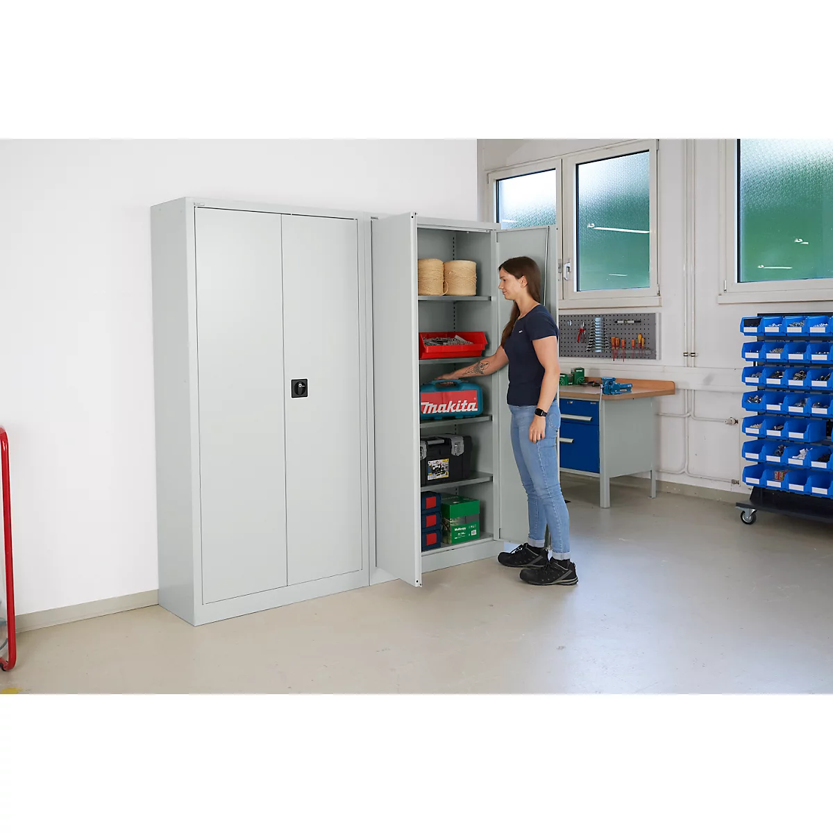SSI Schäfer Universalschrank 2er-SET, Stahl, abschließbar, 950 x 400 x 1935 mm, 5 OH, alusilber