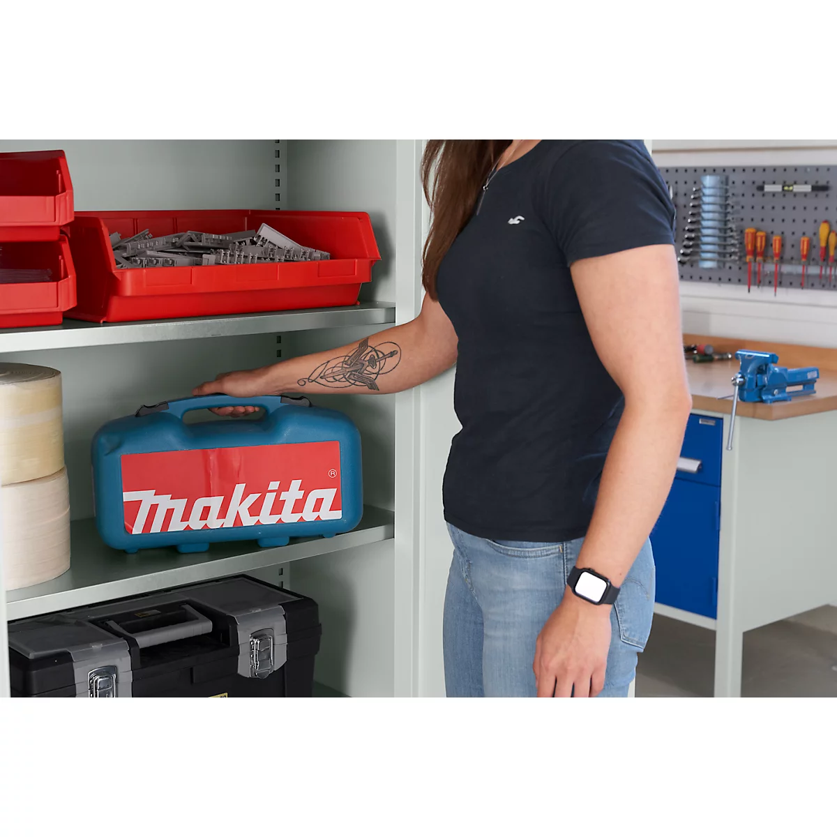 SSI Schäfer Universalschrank 2er-Set, Stahl, abschließbar, 950 x 400 x 1935 mm, 5 OH, weißaluminium RAL 9006