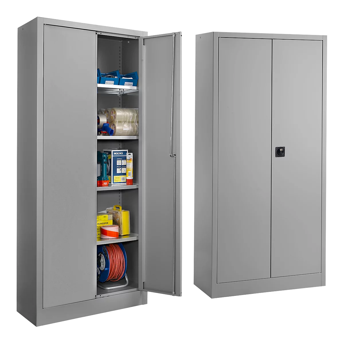 SSI Schäfer Universalschrank 2er-Set, Stahl, abschließbar, 950 x 400 x 1935 mm, 5 OH, weißaluminium RAL 9006