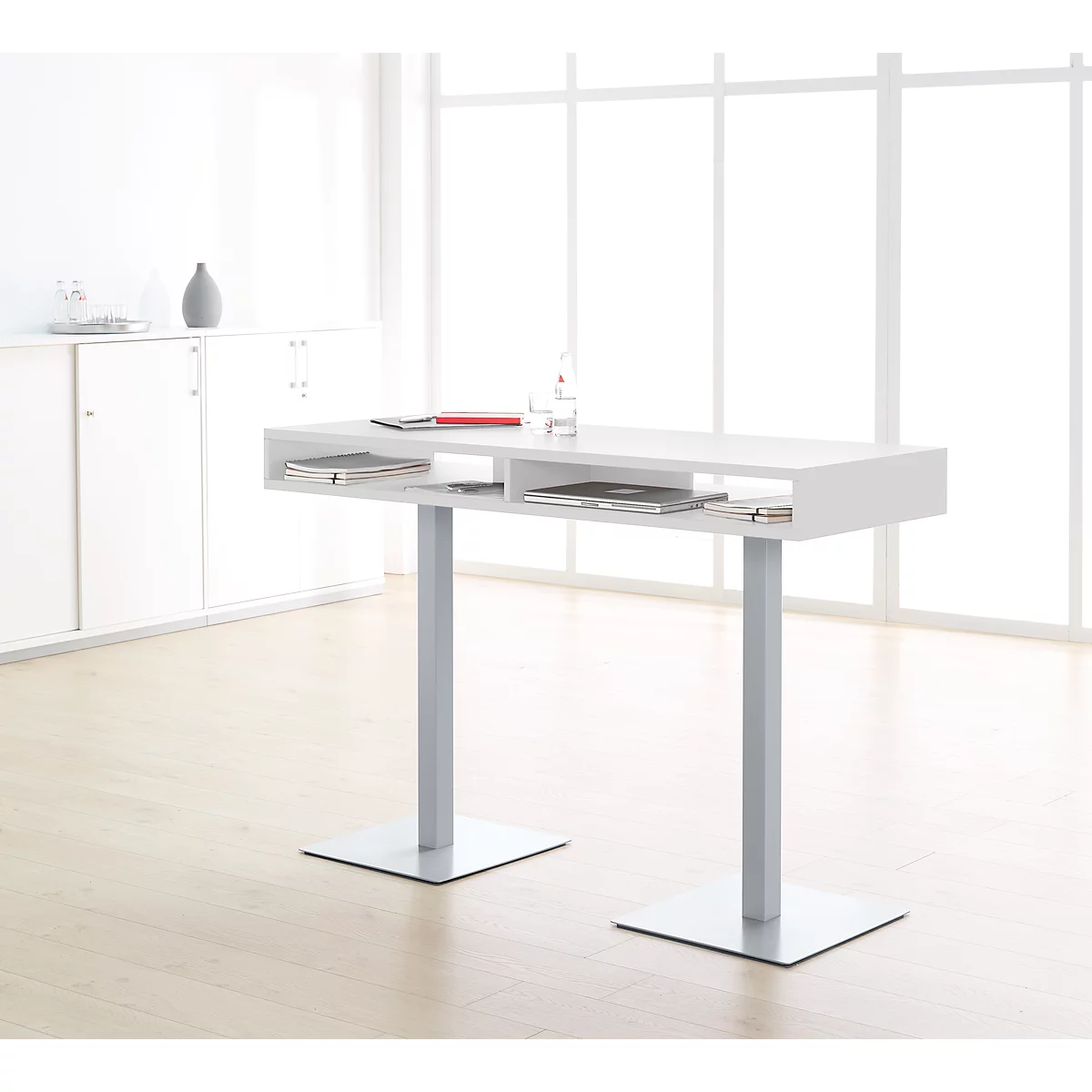 Sta-vergadertafel BOX, met opbergvakken, Hoogte 1050 mm, wit