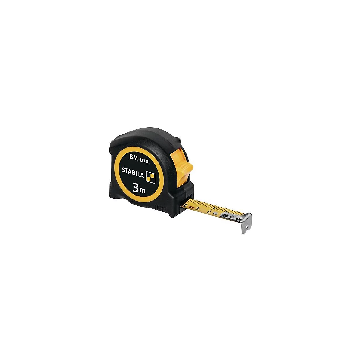 STABILA Taschenrollbandmaß BM 100, 3 m x 16 mm, EG Genauigkeitsklasse II, ABS/TPE Gehäuse, Metall-Clip