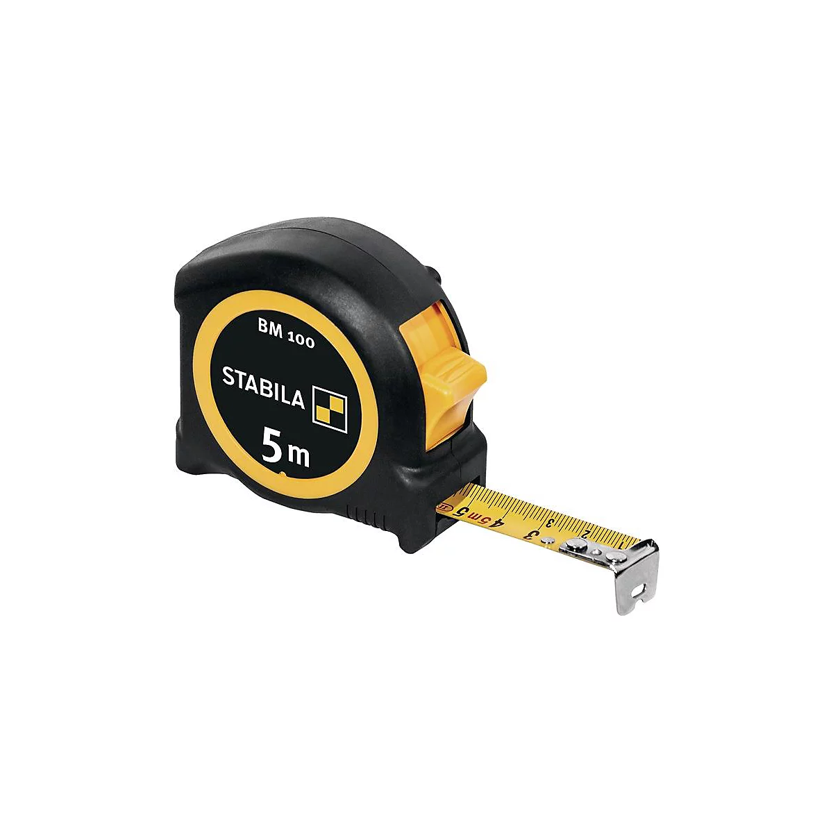 STABILA Taschenrollbandmaß BM 100, 5m x 19mm, EG II, ABS/TPE Gehäuse, Metall-Clip