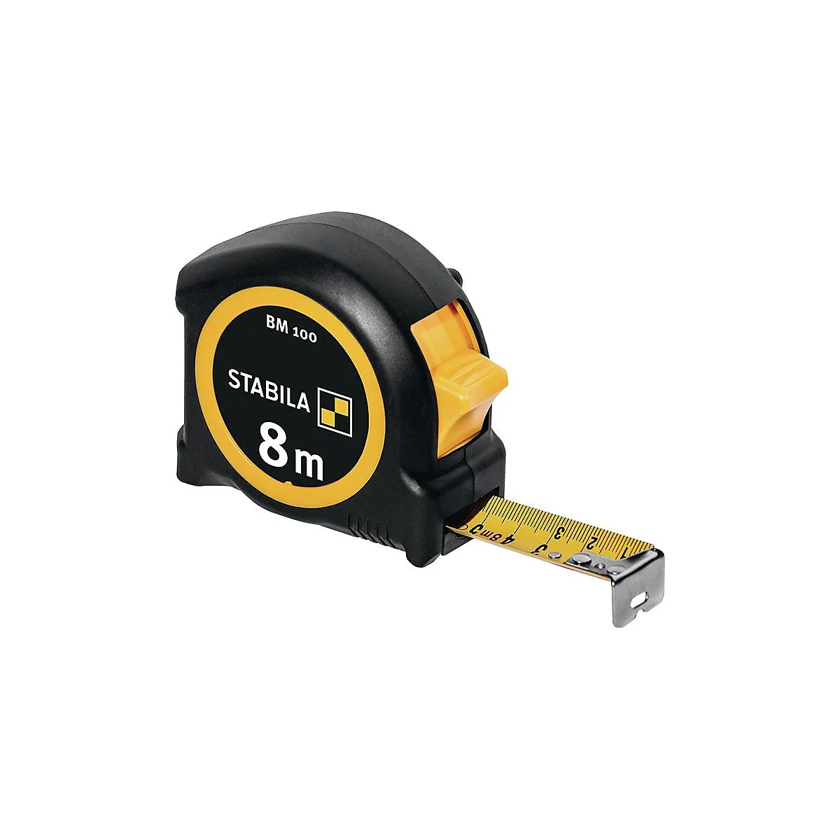 STABILA Taschenrollbandmaß BM 100, 8m x 25mm, EG II, ABS/TPE Gehäuse, Metall-Clip