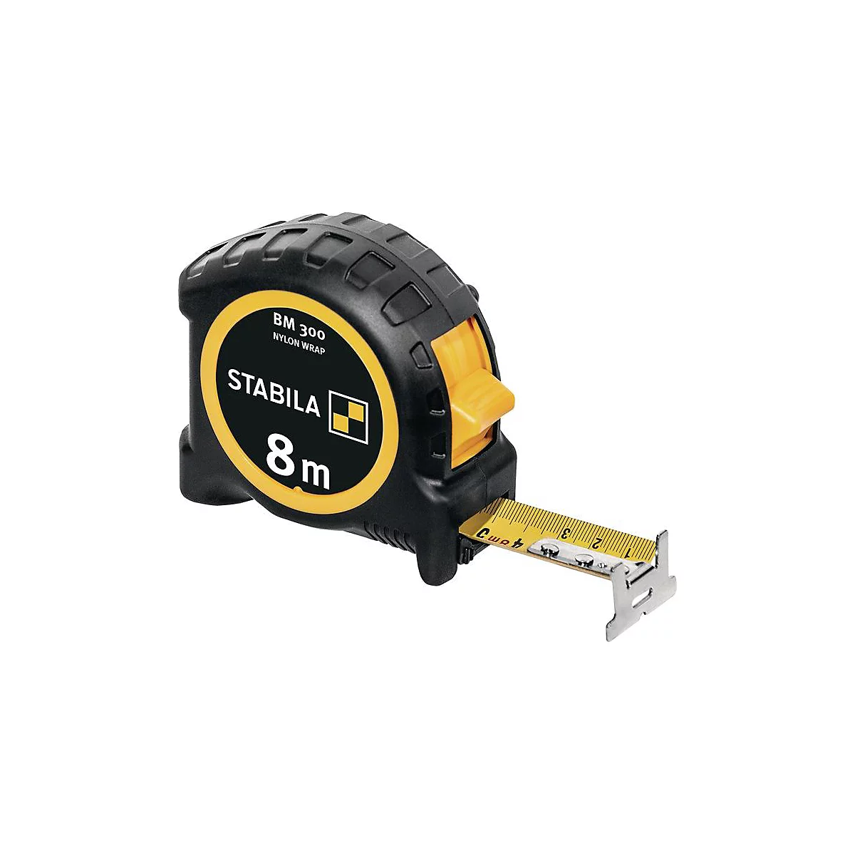 STABILA Taschenrollbandmaß BM 300, 8m x 27mm, EG II, PC-ABS/TPE Gehäuse, EASY-CLIP, doppelseitige Skala