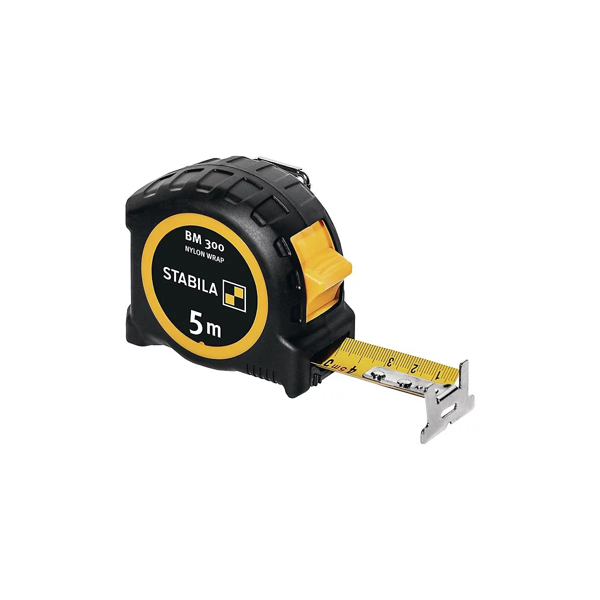 STABILA Taschenrollbandmaß BM 300, L 5 m B 27 mm, EG II, PC-ABS/TPE, EASY-CLIP, Spikes-Haken
