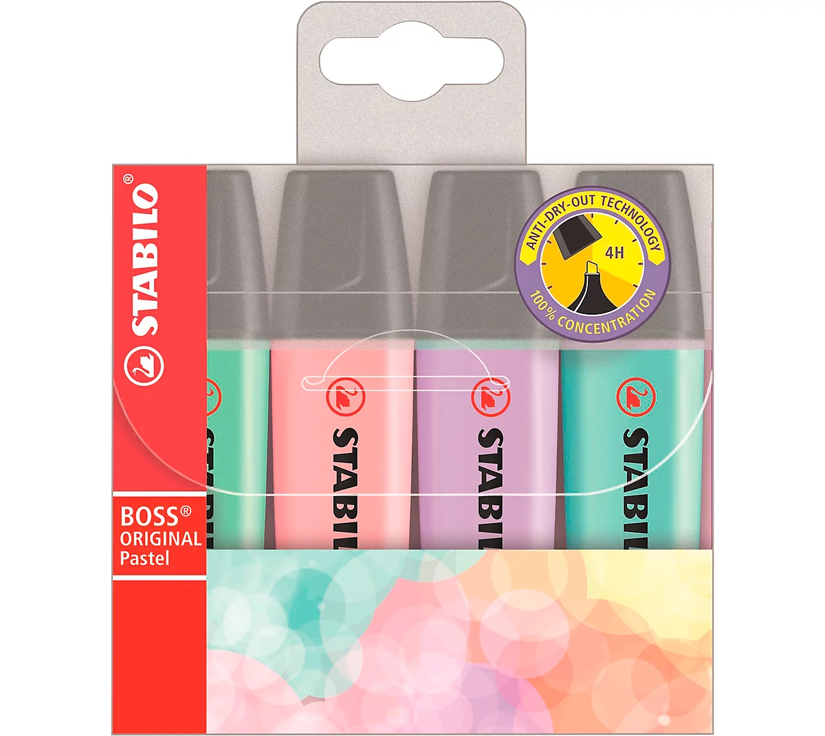 Stabilo® Boss Original Pastel highlighters, ancho de línea 2 mm / 5 mm, colores pastel, caja de 4