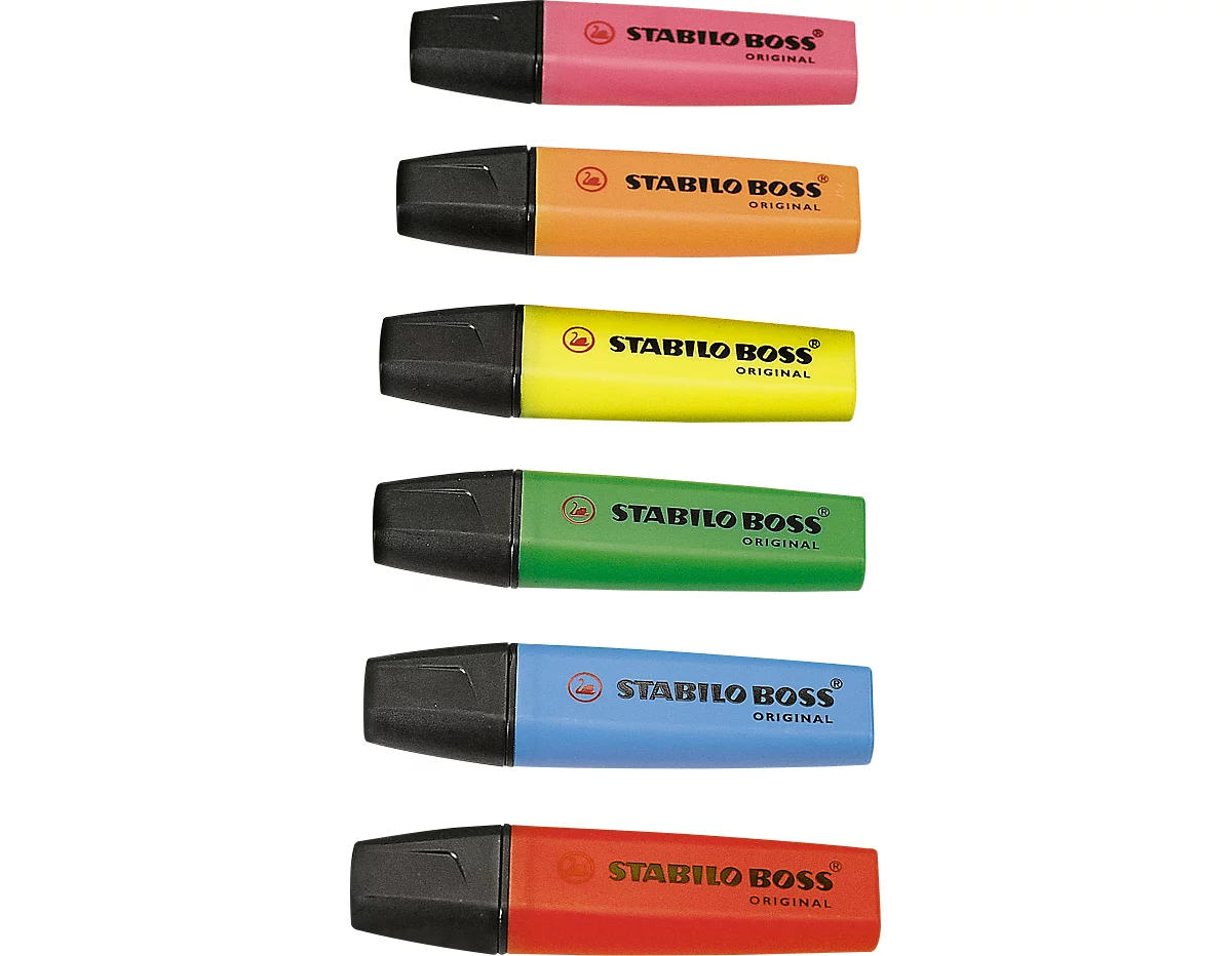 STABILO® BOSS Original, punta fina, resistente a la luz, secado rápido, colores surtidos, 6 piezas