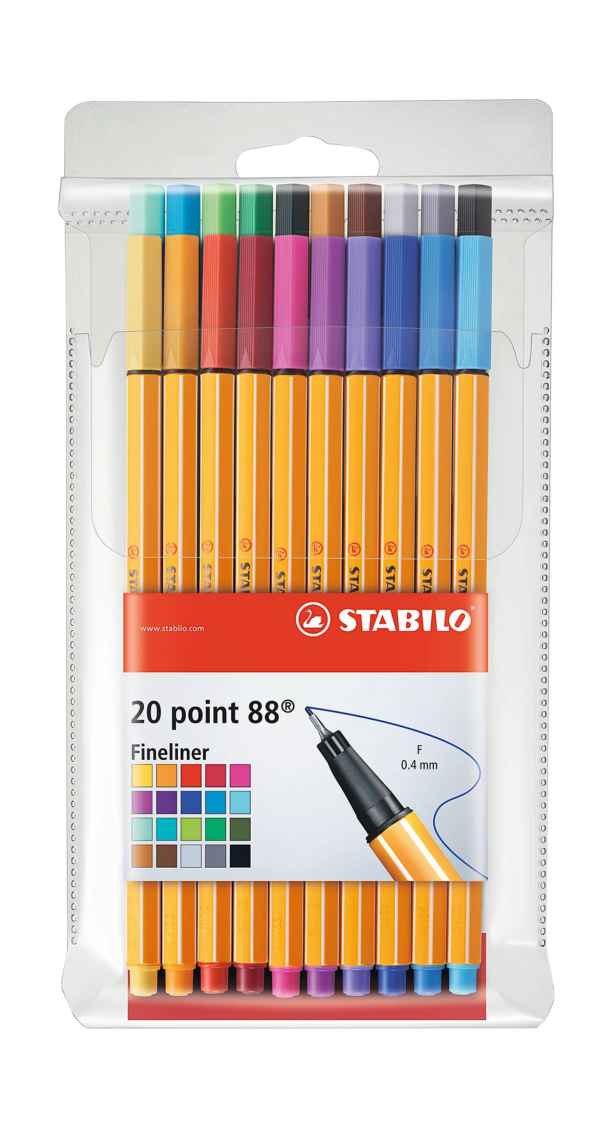 STABILO® Fineliner Point 88, 0,4 mm, farbsortiert, Etui à 20 Stück