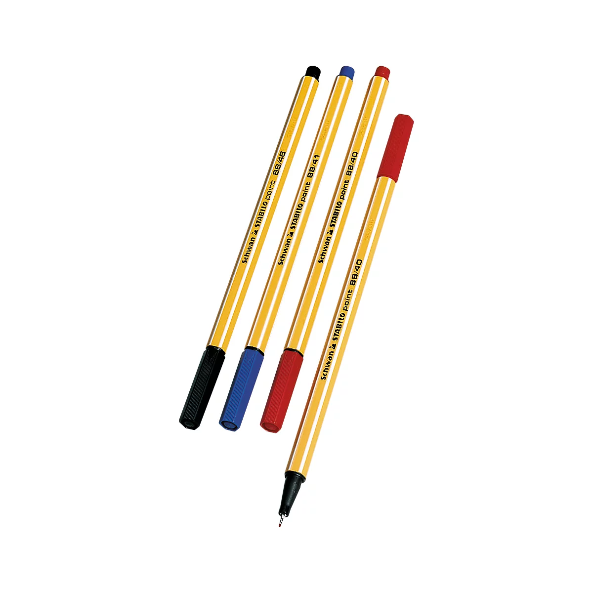 Set of pens, four different colors, with lettering.