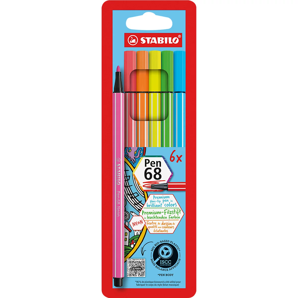 STABILO® viltstift Pen 68 in etui met 6 stuks, neon