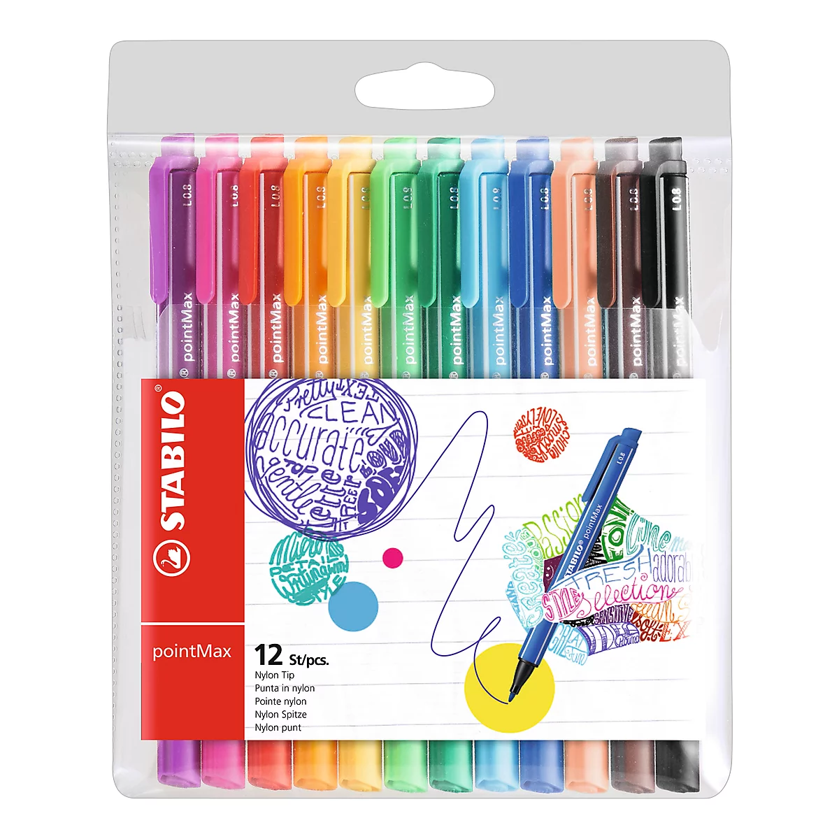 Stabilo viltstiften pointMax, 12 kleuren, lijndikte 0,8 mm, in etui
