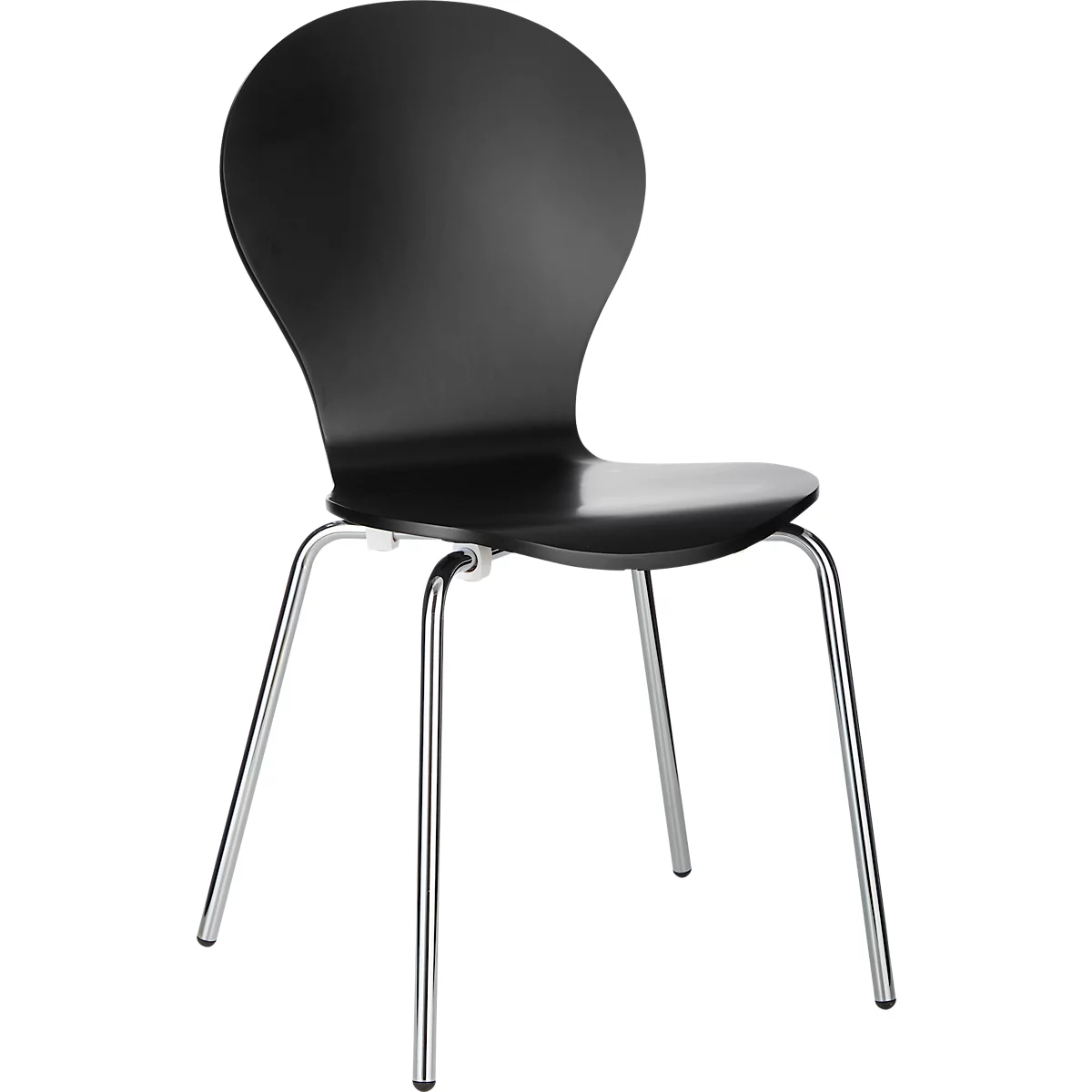 Stacking chair, set of 4, W 470 x D 440 x H 450 mm, stackable up to 4 pieces, wood &amp; chrome-plated tubular steel, black