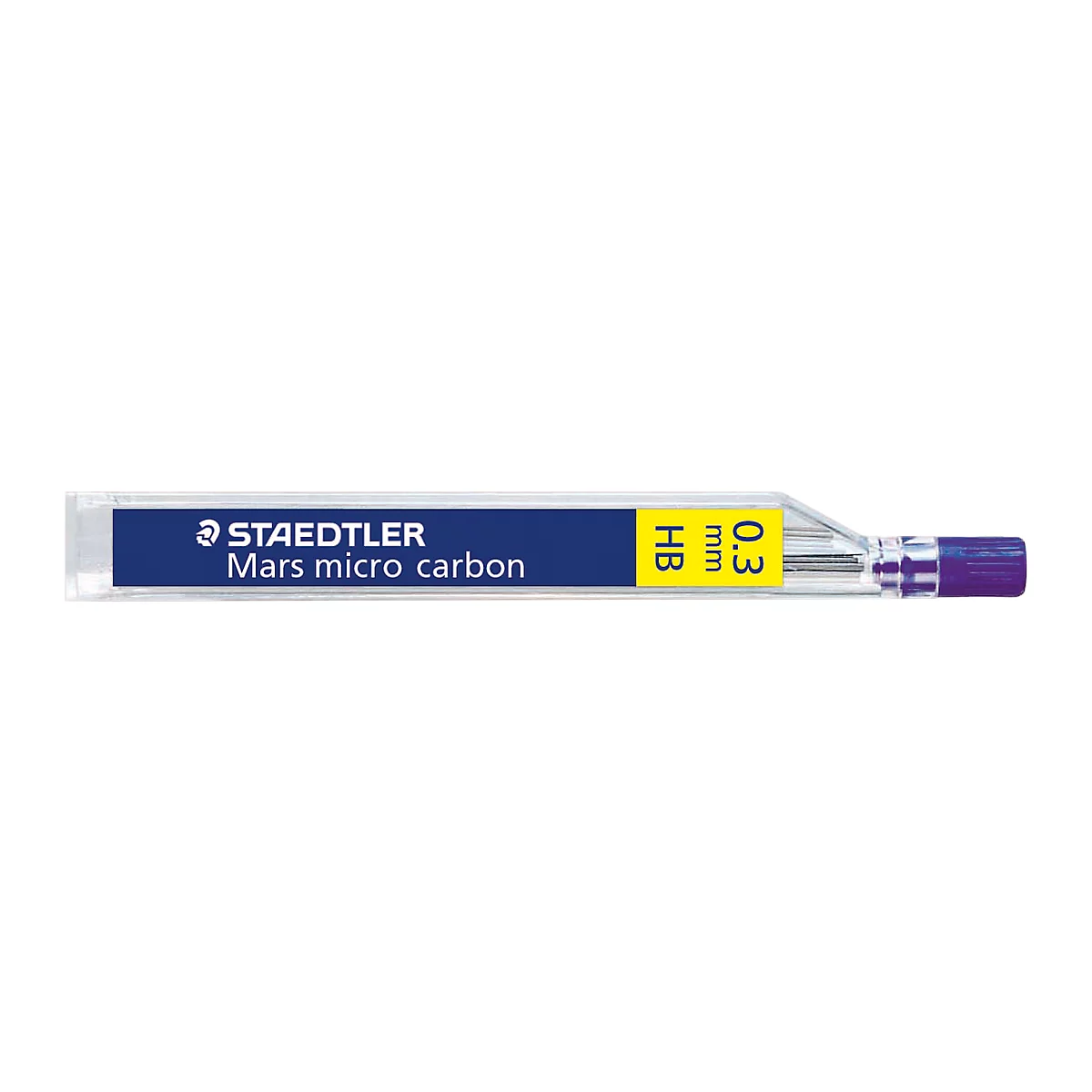 Blue packaging with "STAEDTLER Mars micro carbon" text. Specifications: HB, 0.3 mm.
